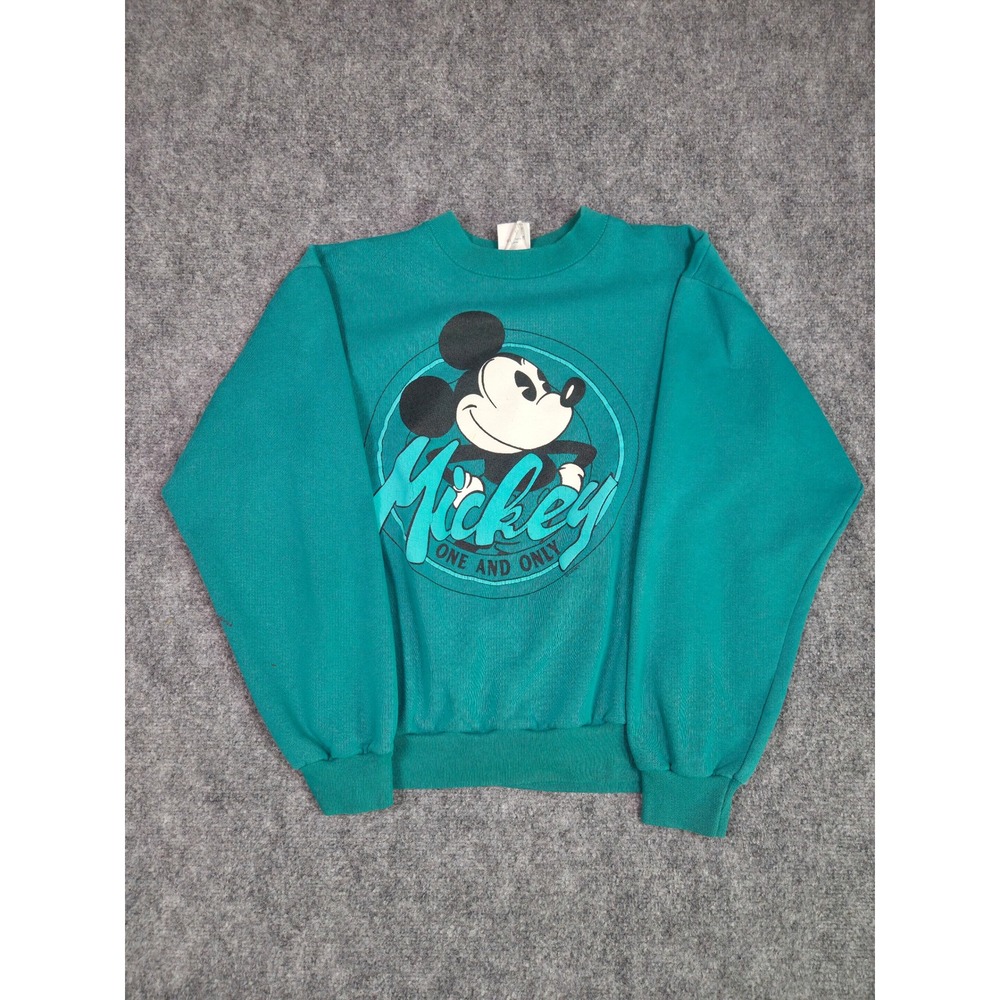 Vintage Disney Mickey Mouse Sweatshirt Unisex S/M Teal Green Graphic Made in USA